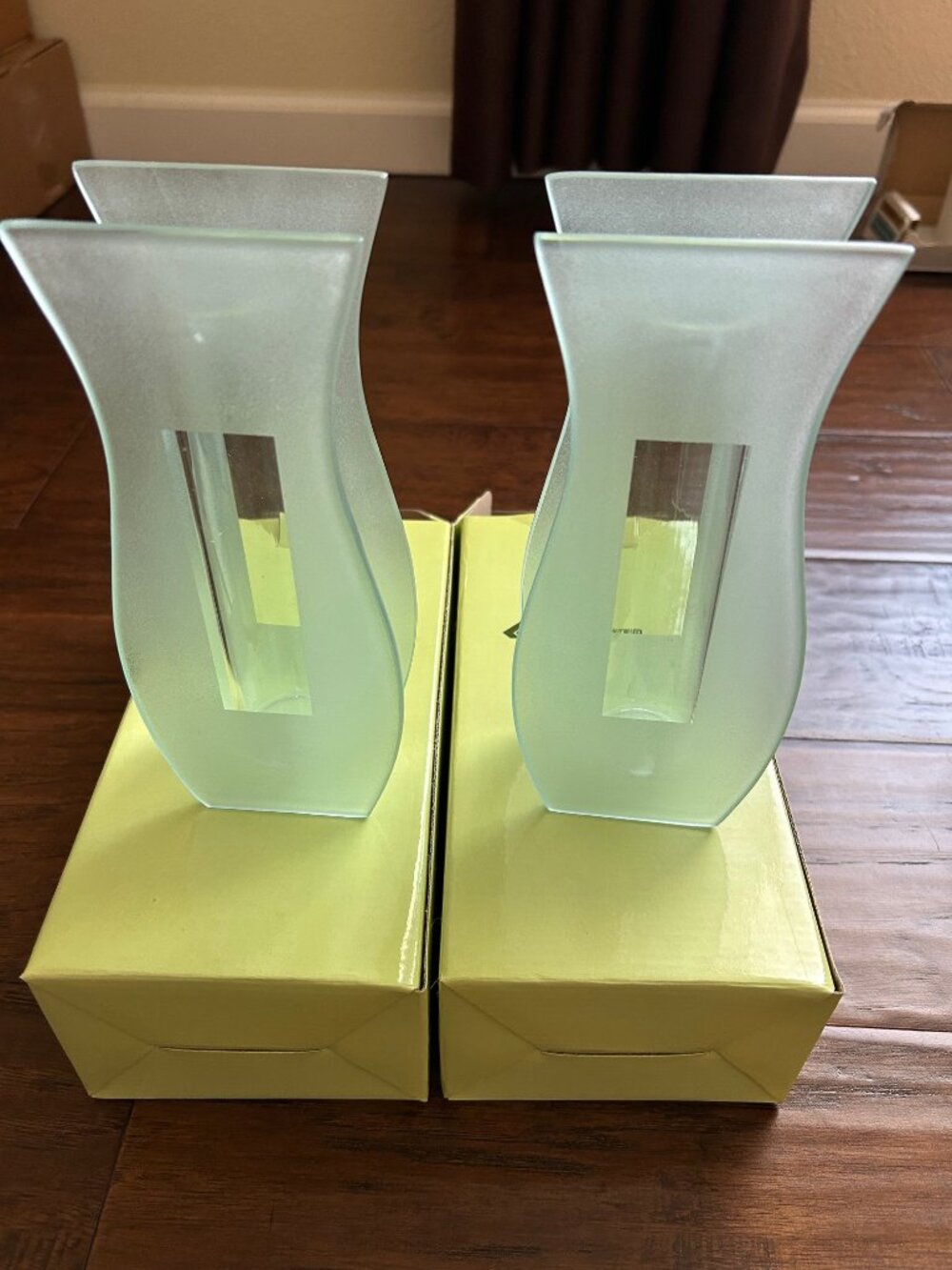 Pair of modern flower vases glass frosted display holders (2) NEW